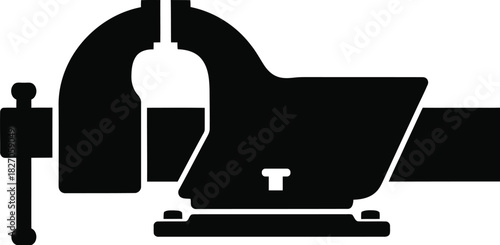 Black and white graphic of a bench vise