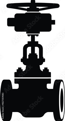 Black silhouette of an industrial valve on a white background