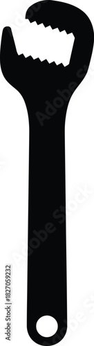 Black silhouette with pipe wrench tool illustration
