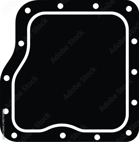 Black and white car oil pan gasket silhouette illustration