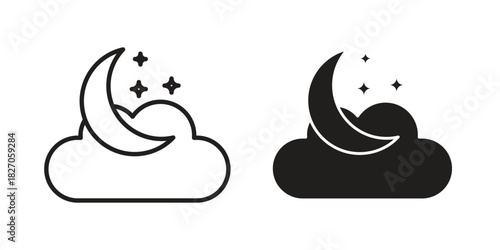 Cloud moon icon flat simple icon. Liner version - stock vector.