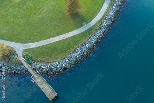 Water front park in the Vancouver harbouralong the shoreline.