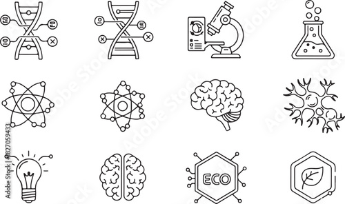 Science and Innovation Icons Set in Black and White Style