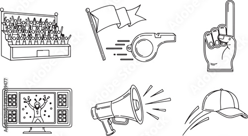 Sports Fan Gear and Celebration Line Art Illustration