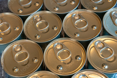 Multiple food tins with easy open pull-tabs.
