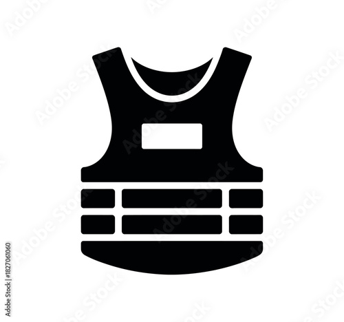 A black icon of a bulletproof vest is displayed on a white background.