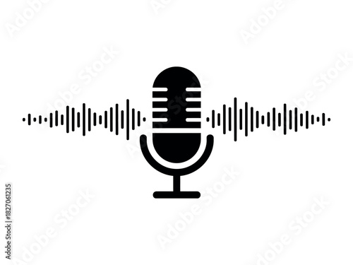 A vintage microphone captures sound waves, symbolizing audio recording and broadcasting.