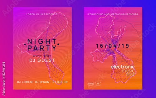 Dance Set. Violet Night Club Background. Soundwave Disco Illustration. Concert Invite. Dj Trance Element. Blue Edm Event. Techno Flyer. Green Dance Set