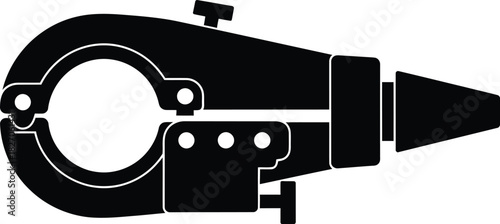 Black and white illustration of a pipe welding clamp