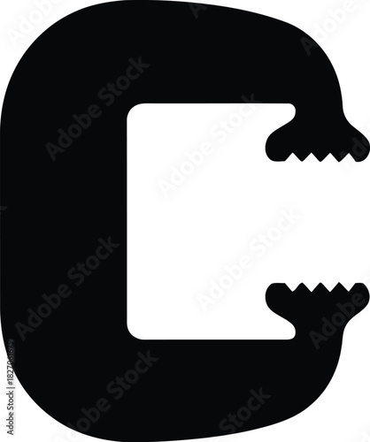 Black and white vector icon design illustration of a C clamp mechanical tool