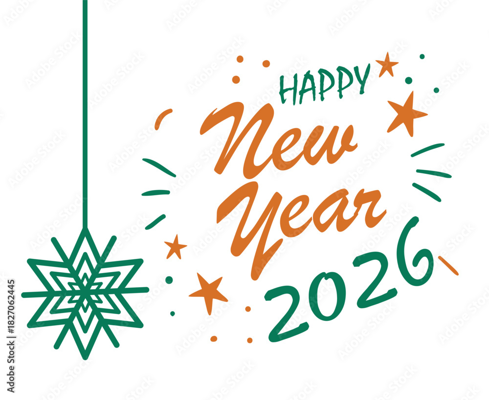 Fototapeta premium Happy New Year 2026 Holiday Green And Orange Color Design Abstract Vector Illustration