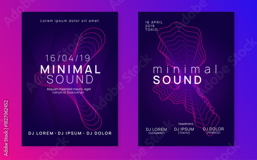Music Set. Blue Techno Banner. Concert Invite. Party Trance Graphic. Electronic Audio Illustration. Dance Flyer. Green Night Club Design. Violet Music Set
