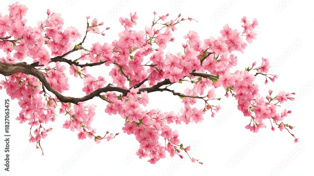 Fototapeta premium Cherry blossom branches are adorned with vibrant pink flowers creating a stunning scene that captures the essence of springtime renewal and beauty in nature.