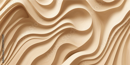 Smooth Flowing 3D Wood Pattern with Layered Beige Curves and Natural Organic Grain for Luxury Decorative Backgrounds and Modern Branding Templates