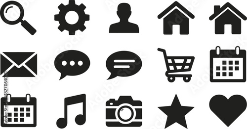 Black and white icon set for web design