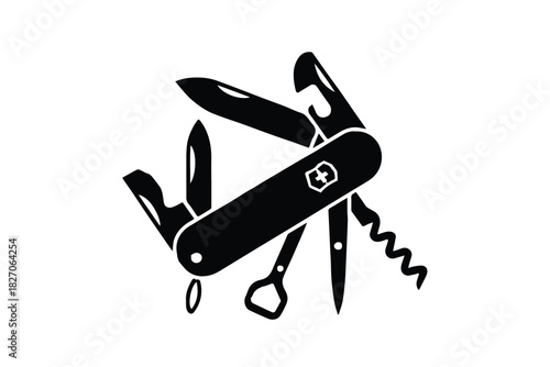 multitool pocketknife outline vector for camping hiking and travel use