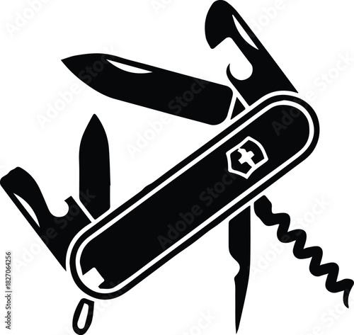 multitool folding pocket tool silhouette with blade corkscrew scissors
