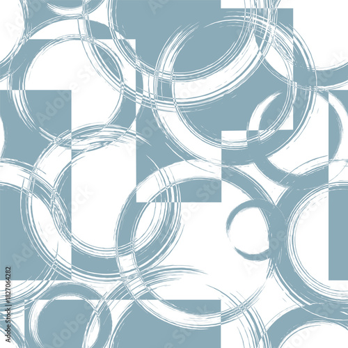 Abstract geometric seamless pattern. Repeat geometry brush strokes texture. Repeated turquoise circle backdrop. Repeating round background for design prints. Circles geo sage bg. Vector illustration