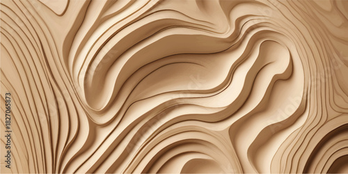 Fototapeta Naklejka Na Ścianę i Meble -  Modern Abstract Wood Flow Texture with Sculpted Beige Curves and Layered Natural Grain for Luxury Backgrounds, Branding Elements and Creative Decorative Projects