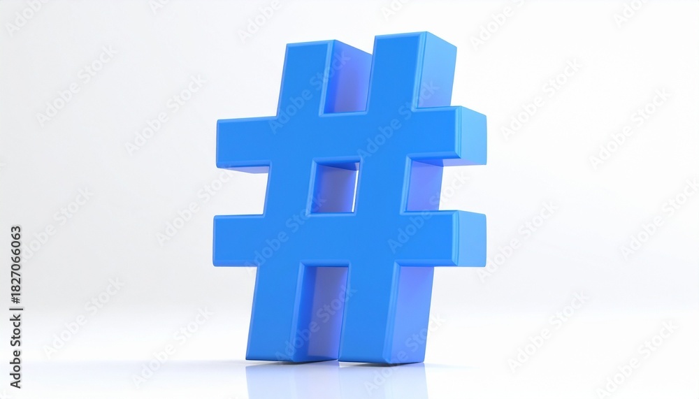 Obraz premium 3D blue hashtag symbol casting shadow on white background.
