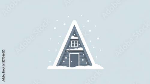 Cozy A-frame cabin nestled in snowy winter wonderland, perfect for holiday cards, winter promotions, and creating a warm, inviting atmosphere