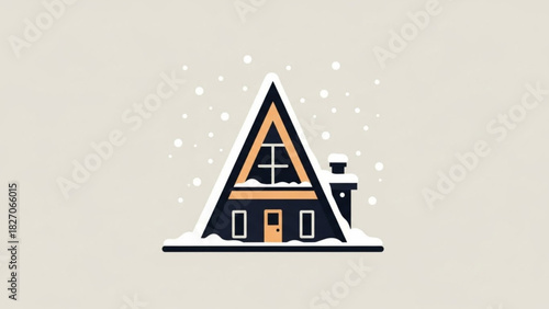 Charming A-Frame Cabin in Winter Snowfall, Cozy Holiday Retreat, Perfect for Christmas Cards and Winter Getaway Promotions, Originally a Vector Graphic