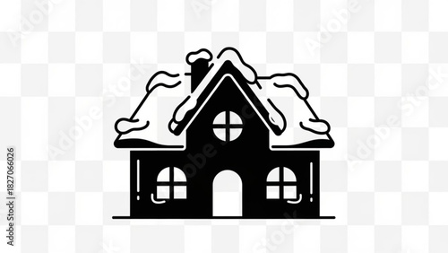 Cozy winter cabin covered in fresh snow, creating a charming and inviting scene for holiday cards, seasonal designs, and festive promotions