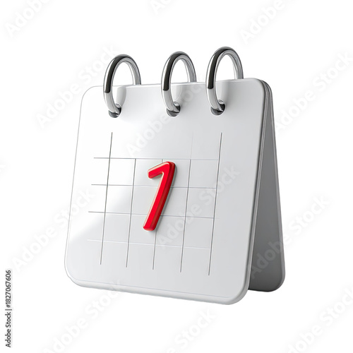 A 3D rendering of a desk calendar displaying the number one on a black background.