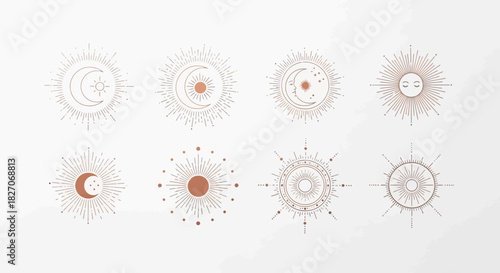 Celestial Ornaments - Sun and Moon Mystical Designs.