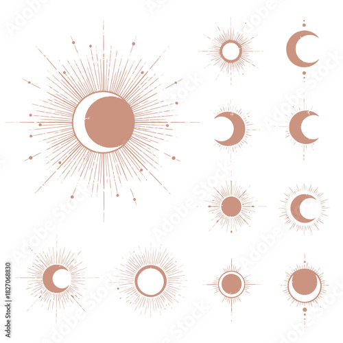 Celestial Sun and Moon Collection - Mystical Astrology Symbols.