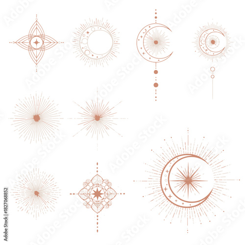 Celestial Symbols Collection - Mystical Moon Phases and Geometric Designs.
