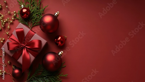 Wallpaper Mural Festive Christmas Gift Box with Ornaments and Greenery Torontodigital.ca