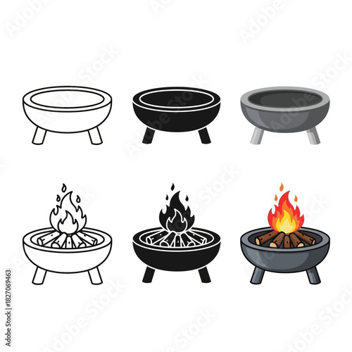 Fire Pit Illustrations - Empty and Burning with Flames.