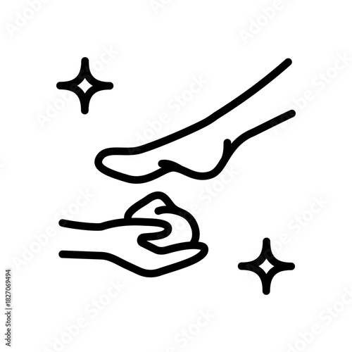 Applying foot cream, spa treatment in beauty salon and massage with cream, pedicure, moisturizing and peeling legs. Foot care line icon. Foot treatment, Podiatrist, Podiatry icons, Pedicure outline ve