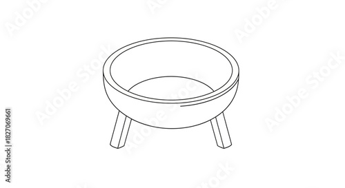 Line Art Illustration of a Fire Pit with Three Legs.