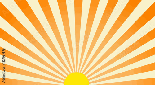 Retro Sunburst Design with Yellow Sun and Orange Rays.