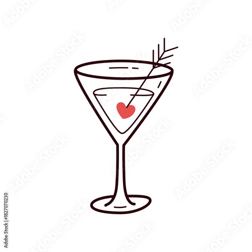 Valentines Day Cocktail Glass with Heart Illustration
