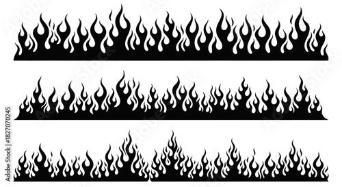 Three Black Flame Borders - Fiery Vector Illustrations.