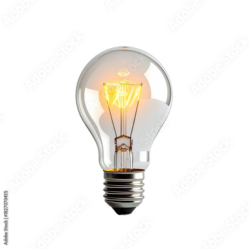 A classic incandescent light bulb glows brightly against a stark black background.