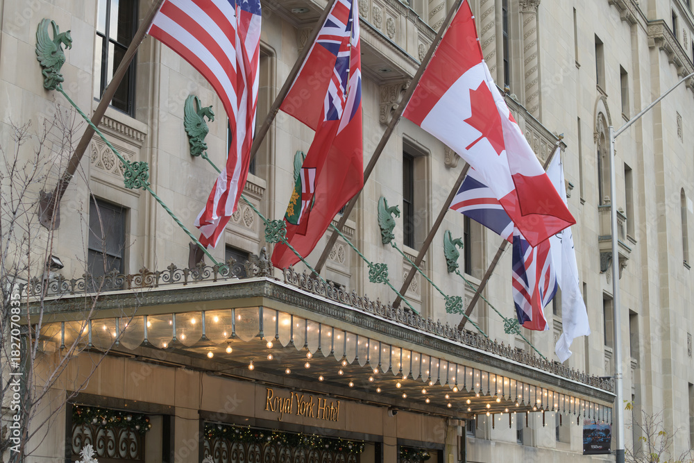 Fototapeta premium main entrance of Fairmont Royal York located at 100 Front St W, Toronto