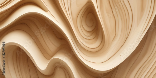 Luxury Abstract Layered Wood Carving Pattern with Smooth Curved Waves and 3D Sculpted Beige Texture for Premium Backgrounds, Branding, Packaging, Interior Visuals and High-End Creative Design Projects