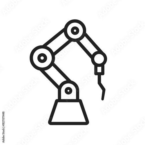 Thin-line black robotic surgical arm icon representing precision medical automation. Flat vector, ideal for healthcare UI, surgical robotics dashboards and advanced biotech systems.
