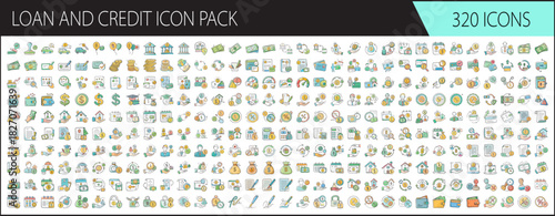 Comprehensive loan and credit icon pack featuring 320 modern business and finance symbols