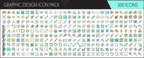 Comprehensive vector graphic design icon pack with 300 modern flat icons for creative projects