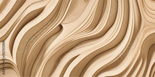 Luxury Abstract Layered Wood Carving Pattern with Smooth Curved Waves and 3D Sculpted Beige Texture for Premium Backgrounds, Branding, Packaging, Interior Visuals and High-End Creative Design Projects