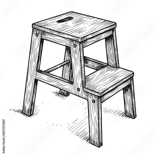 Wooden step stool with two levels and handle for easy use  