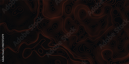 Orange on black the stylized height of the topographic map contour in lines and contours.