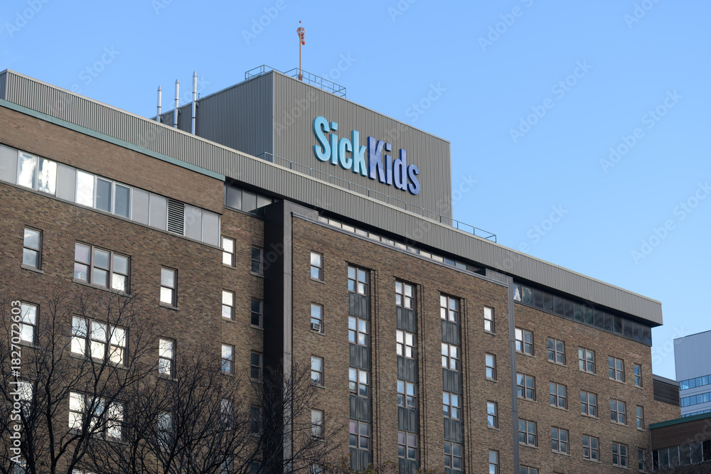 Fototapeta premium facade and sign of The Hospital for Sick Children, University Av side, Toronto
