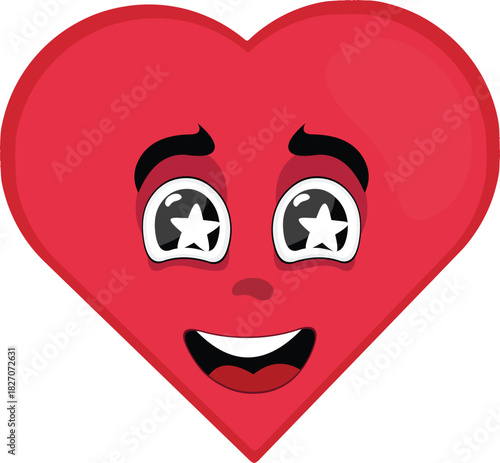vector illustration emoticon character heart cartoon, marveling with stars in his eyes