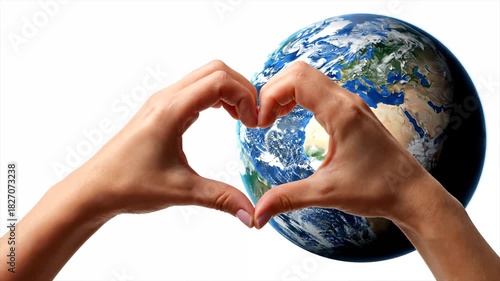 Love for the Earth - Hands Forming a Heart Around the Globe.